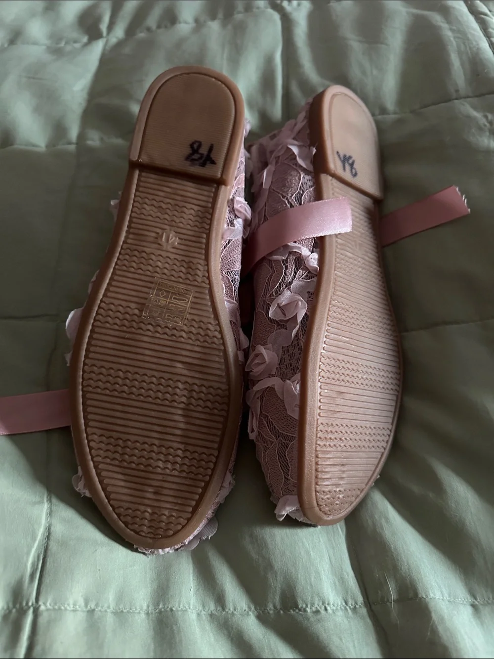 Pink Floral Lace Ribbon Kids Ballet Flats